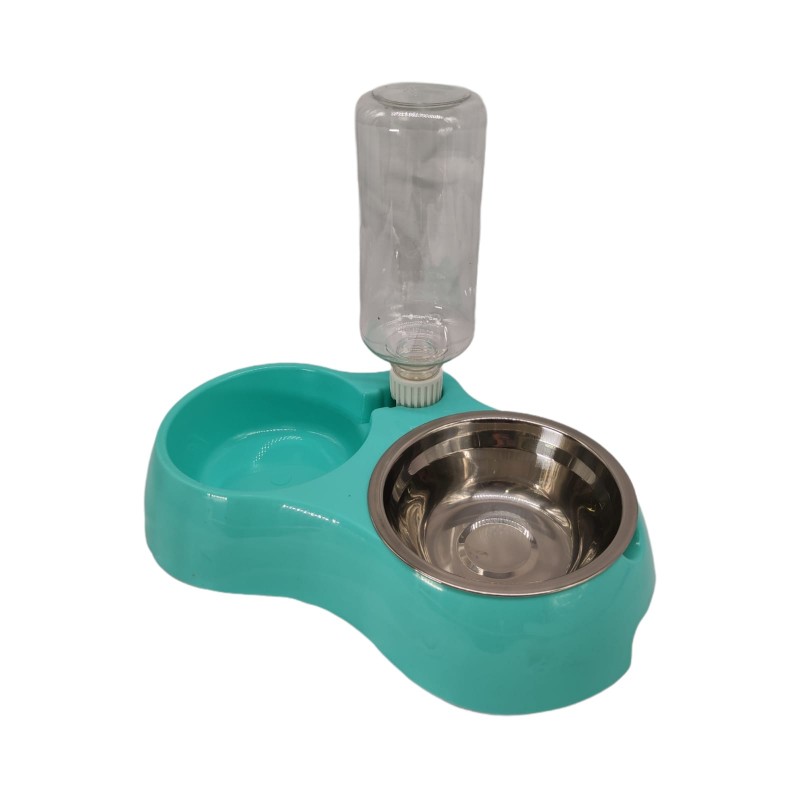 Plato Y Bebedero Para Gatos Y Perros 2 en 1 Azul