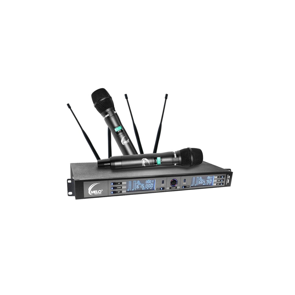 Sistema de Microfonos MELO RF-300 Negro Inalámbricos 