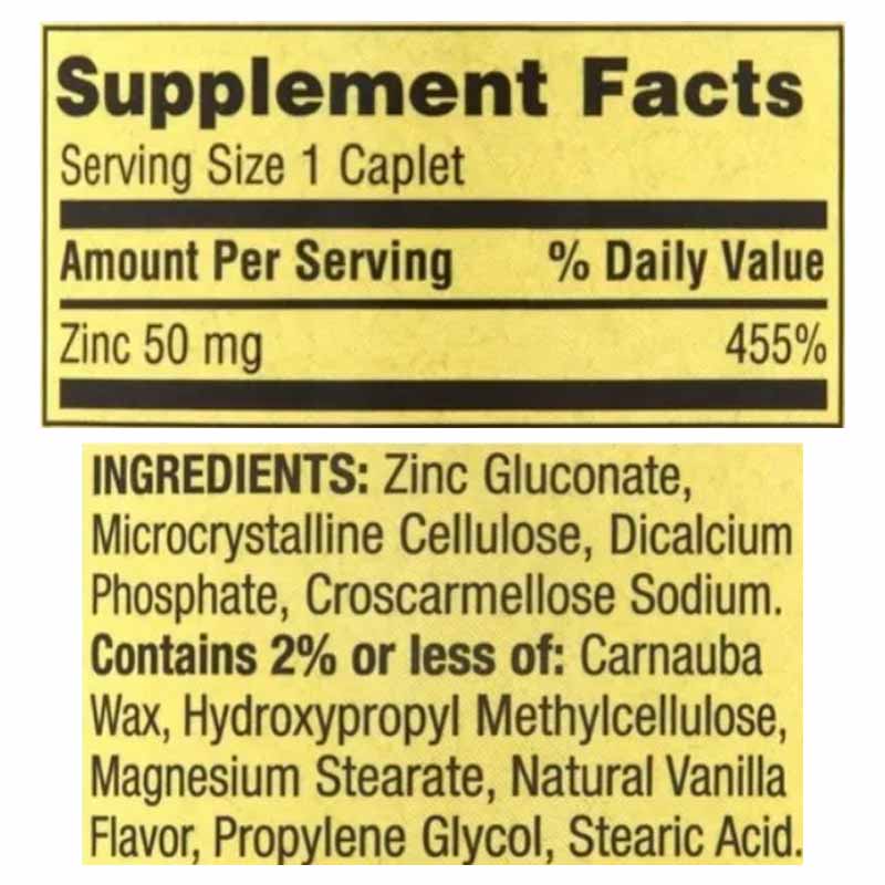 Zinc 50mg Spring Valley 200 tabletas Alta Potencia Inmunidad Piel