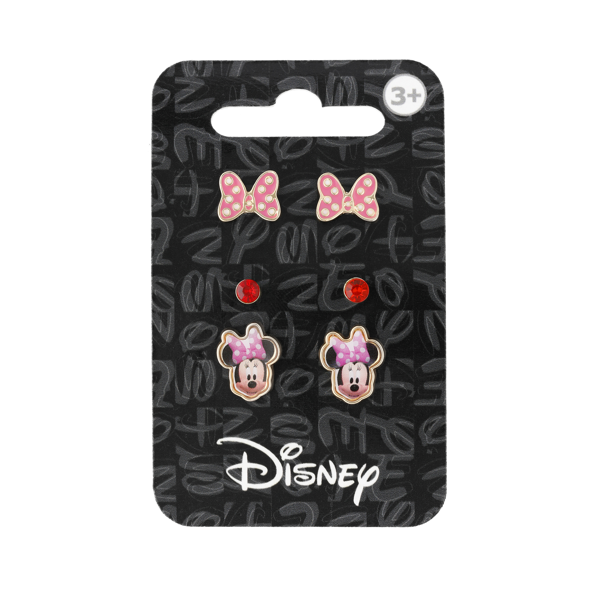 3 Pares Aretes Minnie Mouse Disney Oficial Rosa Rojo