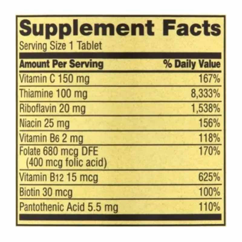 Complejo B + Vitamina B1 B2 B6 B12 Acido Fólico 250t Multivitamínico