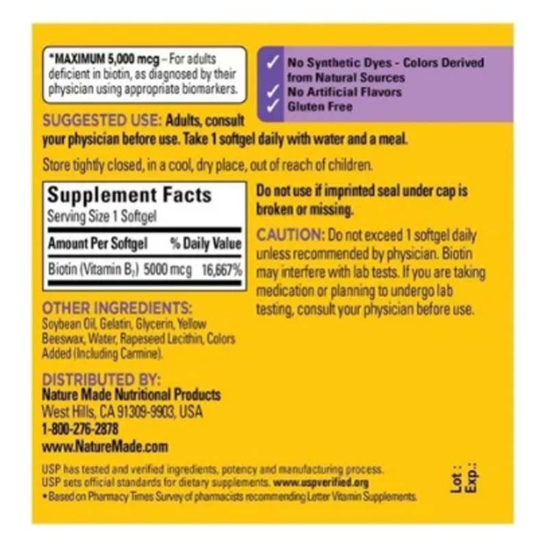 Biotin 5000 Mcg Ayuda Pelo Piel Y Uñas 120 Caps Maxima Resistencia 