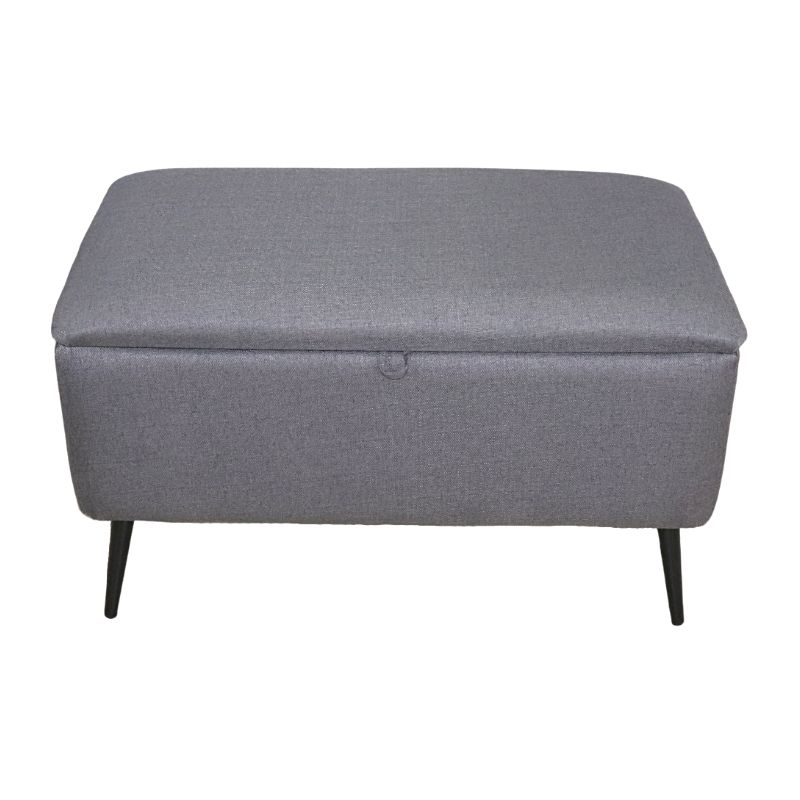 Otomano Individual Liverpool Pie de Cama con Baúl tapizado en Lino Gris Reposapiés para Sala NORVAL Muebles