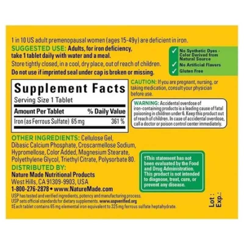 Hierro Iron 65 Mg 180 Tabletas Forma Globulos Rojos Natural!