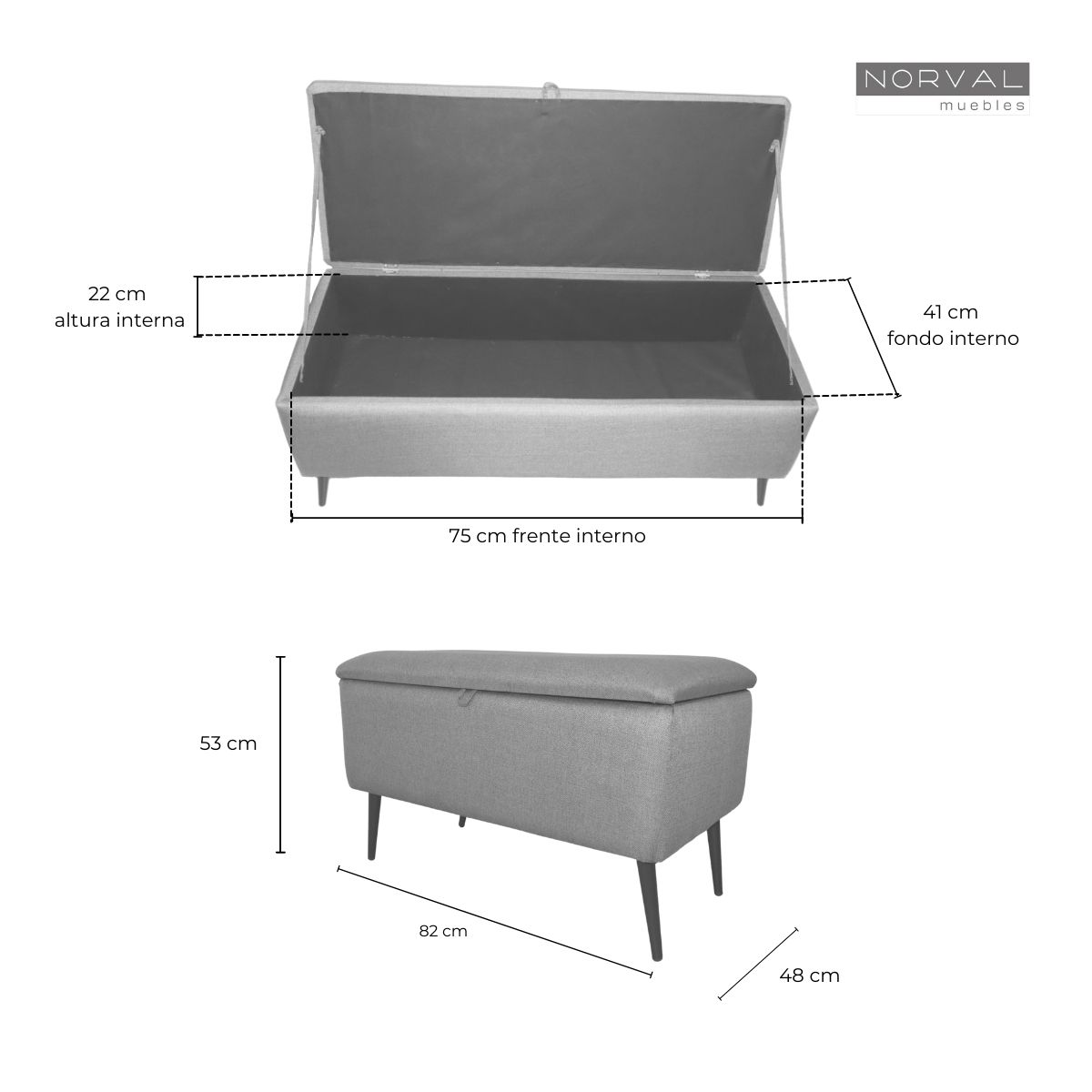 Puff Moderno Individual Baúl Liverpool tapizado en Lino Azul Reposapiés para Sala o Recámara NORVAL Muebles