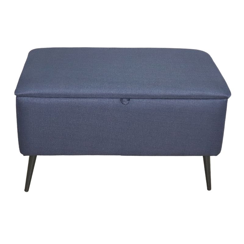 Puff Moderno Individual Baúl Liverpool tapizado en Lino Azul Reposapiés para Sala o Recámara NORVAL Muebles
