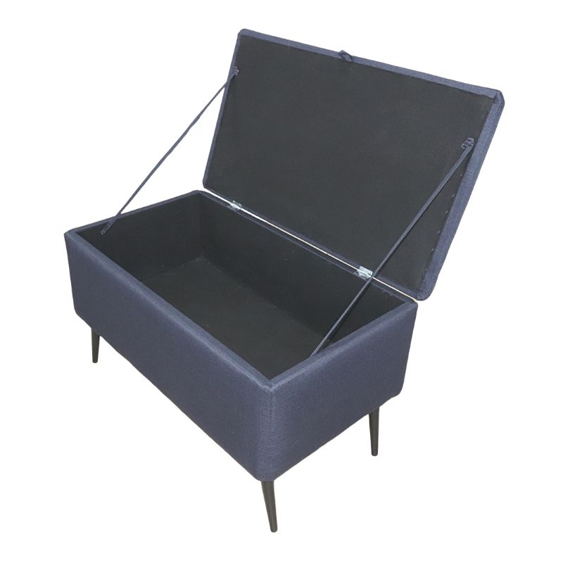 Puff Moderno Individual Baúl Liverpool tapizado en Lino Azul Reposapiés para Sala o Recámara NORVAL Muebles
