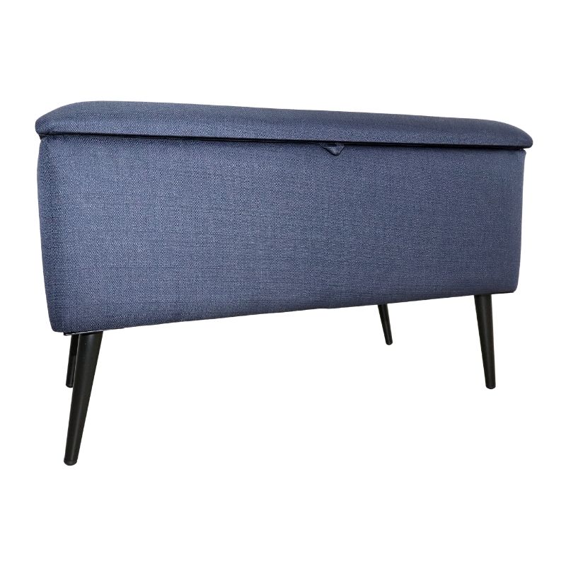 Puff Moderno Individual Baúl Liverpool tapizado en Lino Azul Reposapiés para Sala o Recámara NORVAL Muebles