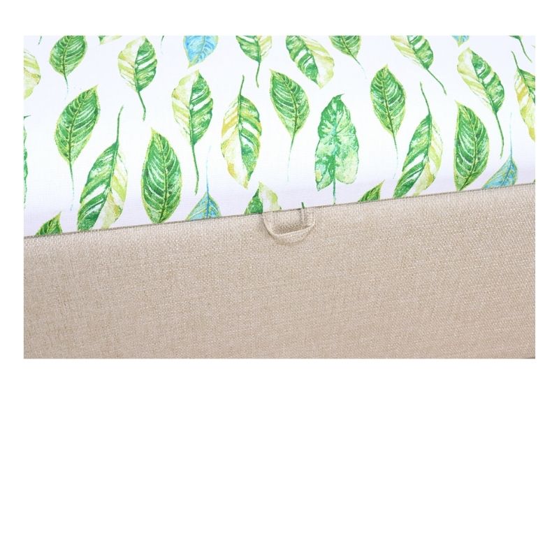 Puff para Recámara NORVAL Muebles Otomán Liverpool tapizado en Lino Beige con Estampado Hojas Reposapiés Individual para Sala o Pie de Cama con Baúl