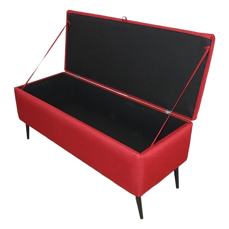 Taburete para Recámara Matrimonial NORVAL Muebles Otomán Liverpool tapizado en Lino Rojo con Baúl Moderno Puff para Zapatos o Juguetes