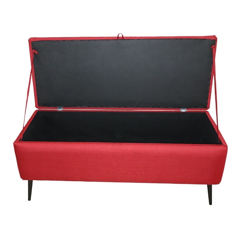Taburete para Recámara Matrimonial NORVAL Muebles Otomán Liverpool tapizado en Lino Rojo con Baúl Moderno Puff para Zapatos o Juguetes
