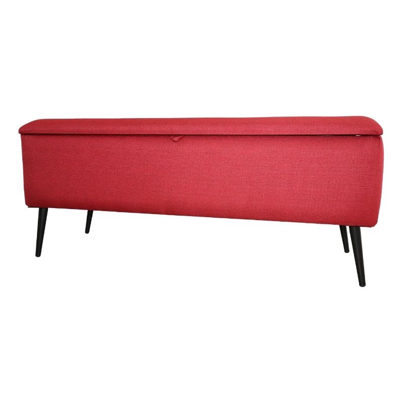 Taburete para Recámara Matrimonial NORVAL Muebles Otomán Liverpool tapizado en Lino Rojo con Baúl Moderno Puff para Zapatos o Juguetes
