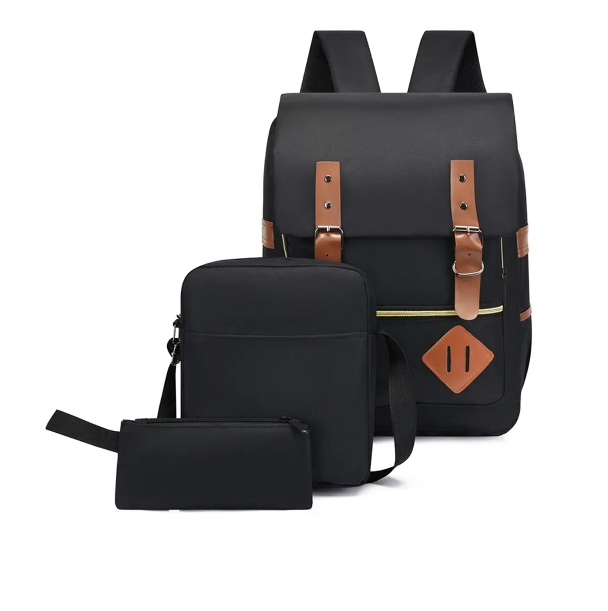 Mochilas Backpack Impermeable Puerto Usb Set 3pzs Negro