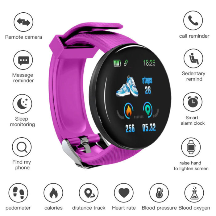 Smartwatch Reloj Inteligente morado Bluetooth con redes sociales