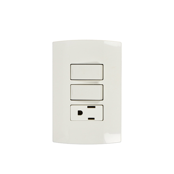 PLACA MARISIO 2 INTERRUPTORES Y 1 TOMACORRIENTE 127 VCA 15 A BLANCO