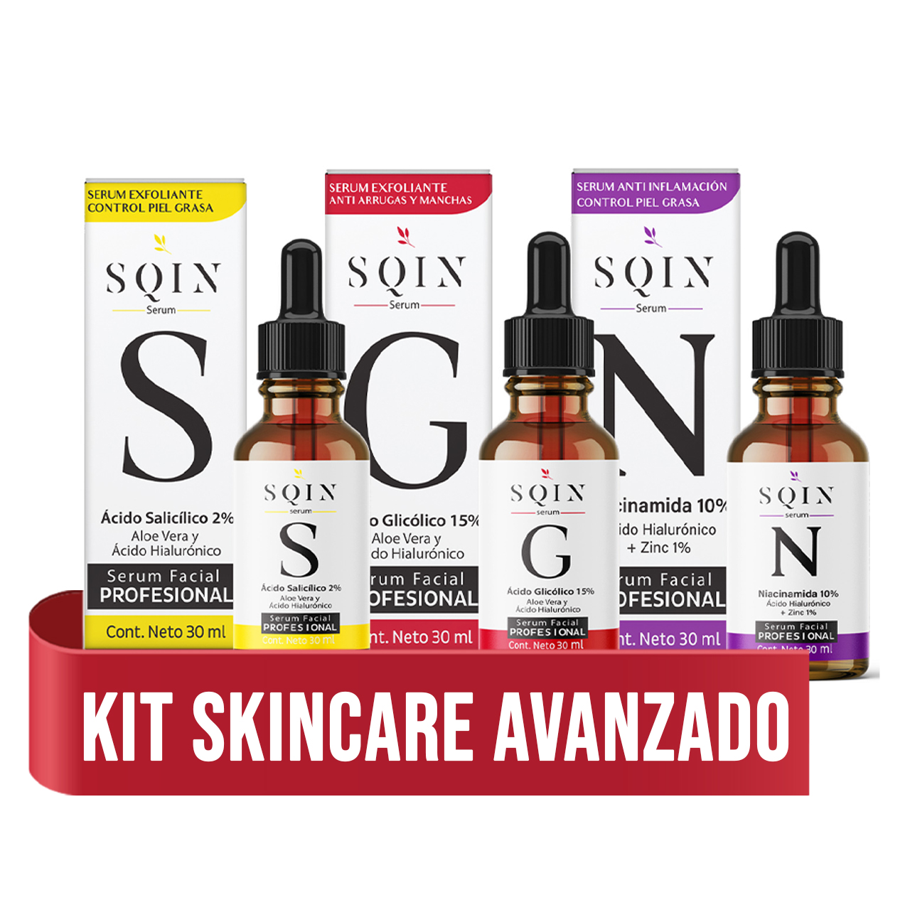 Kit Skin care: Serum Ácido Glicolico + Serum Acido Salicilico + Serum Niacinamida y Ácido hialurónico, Kit Cuidado Facial Antiacne, Exfoliante facial, Control Piel Grasa y Puntos Negros