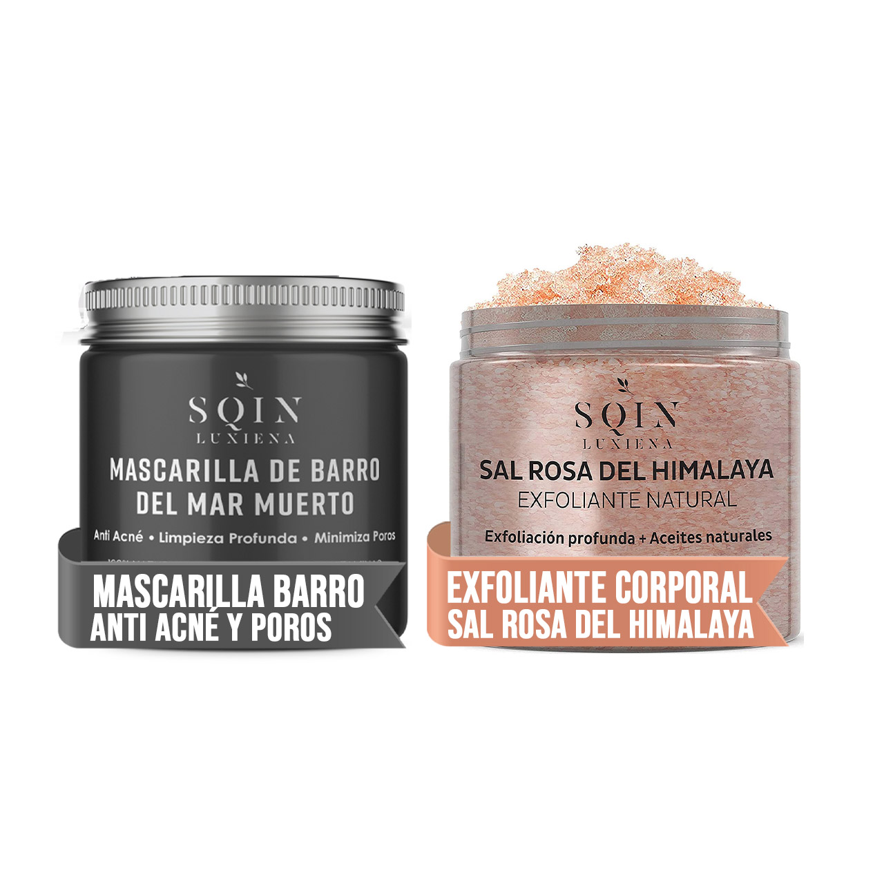 Kit SQIN LX: Exfoliante de Sal Rosa del Himalaya + Mascarilla Facial de Barro del Mar Muerto.