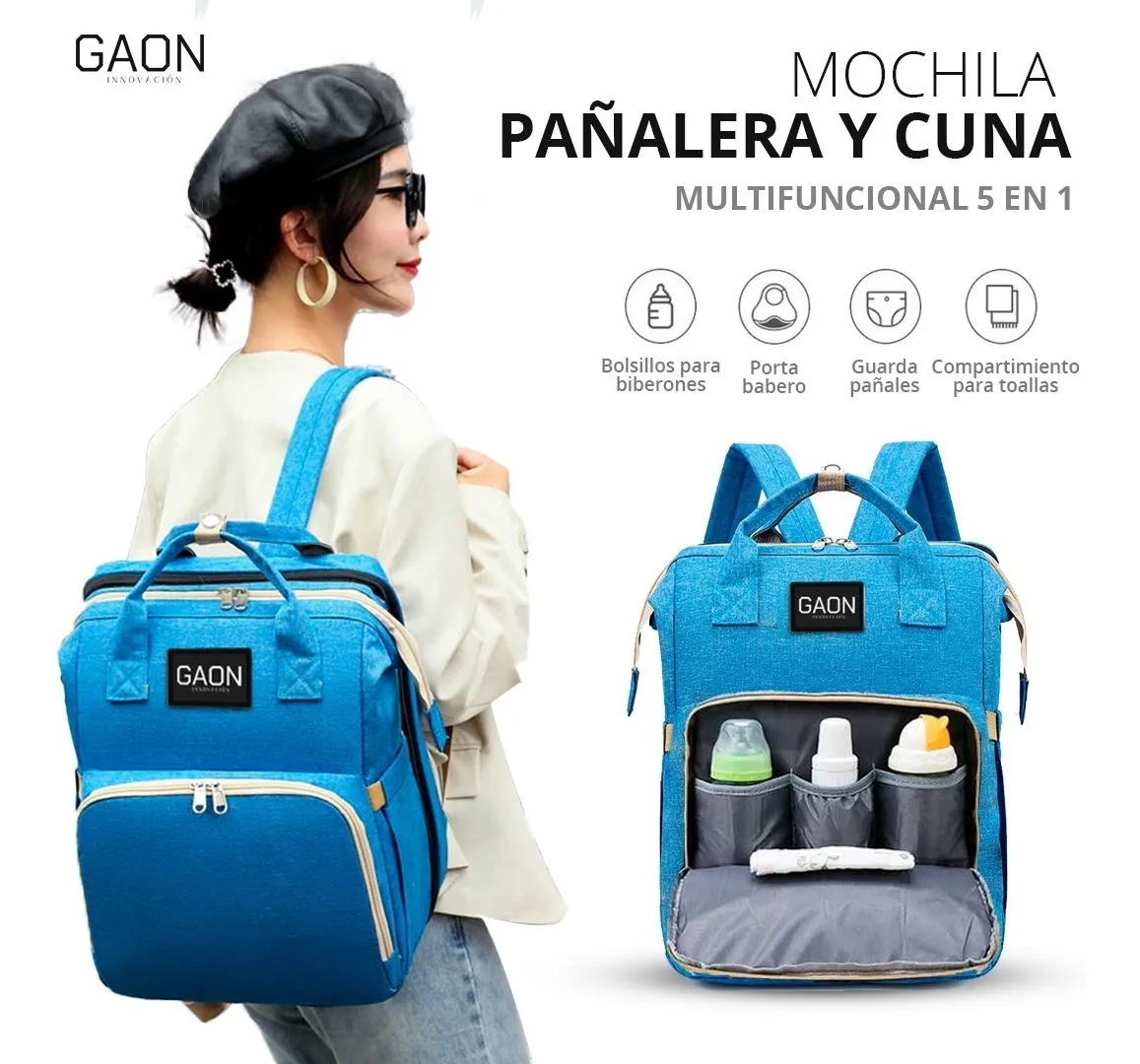 Pañalera tipo Mochila Moderna Multiusos Multifuncional Convertible Termica Con Cambiador
