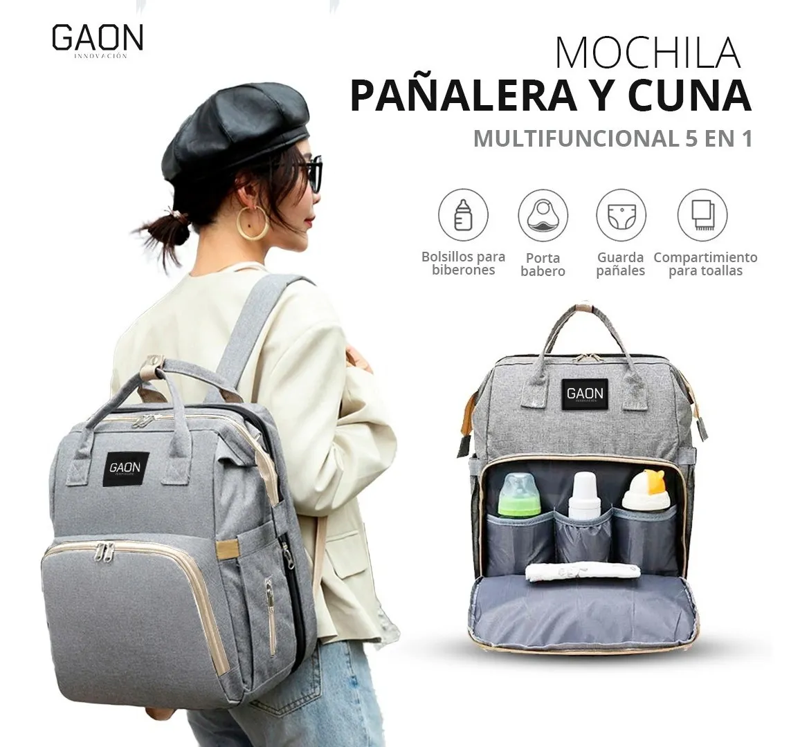 Pañalera tipo Mochila Moderna Multiusos Multifuncional Convertible Termica Con Cambiador