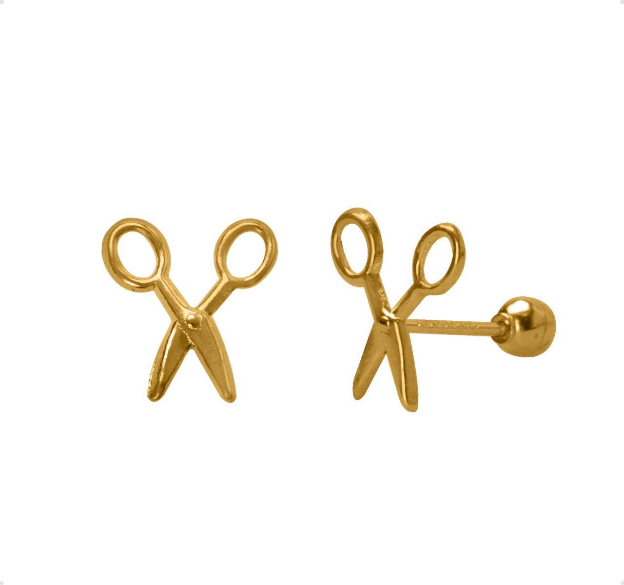 Aretes Broqueles Tijeras VAROURO  Oro Puro 10k Peluquero Estilista