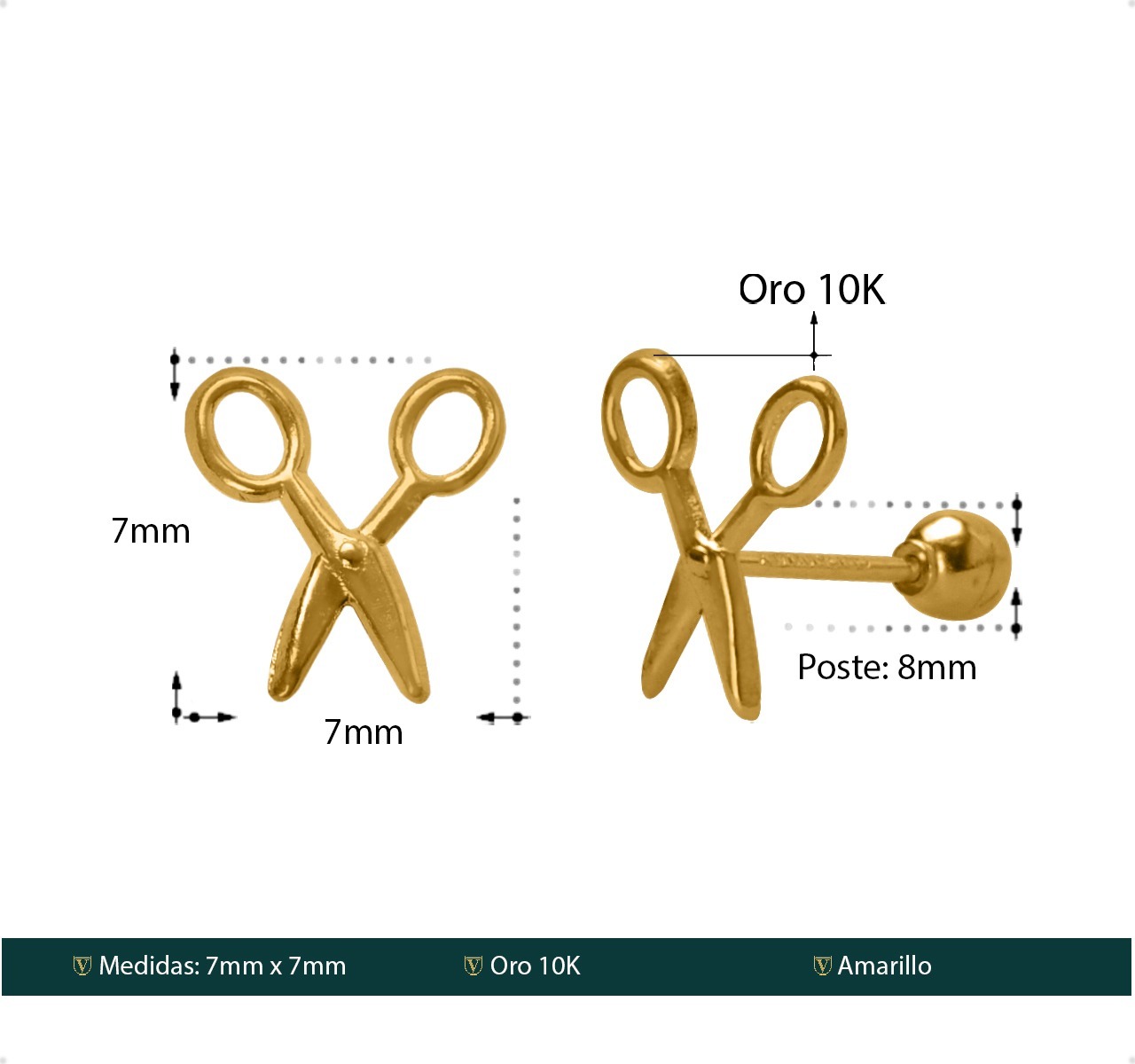 Aretes Broqueles Tijeras VAROURO  Oro Puro 10k Peluquero Estilista