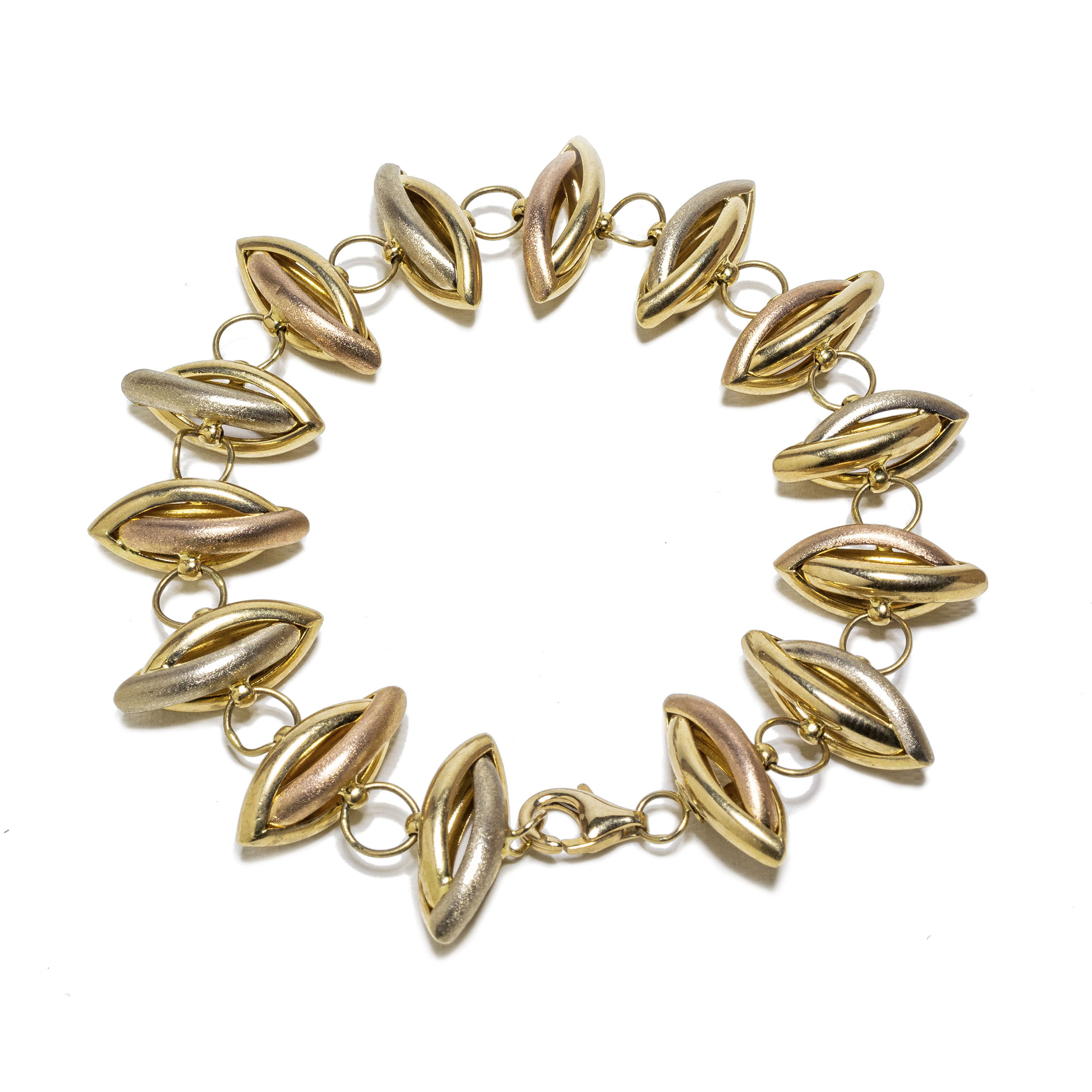 Pulsera Fancy Rombos Oro Italiano 14 Kilates.
