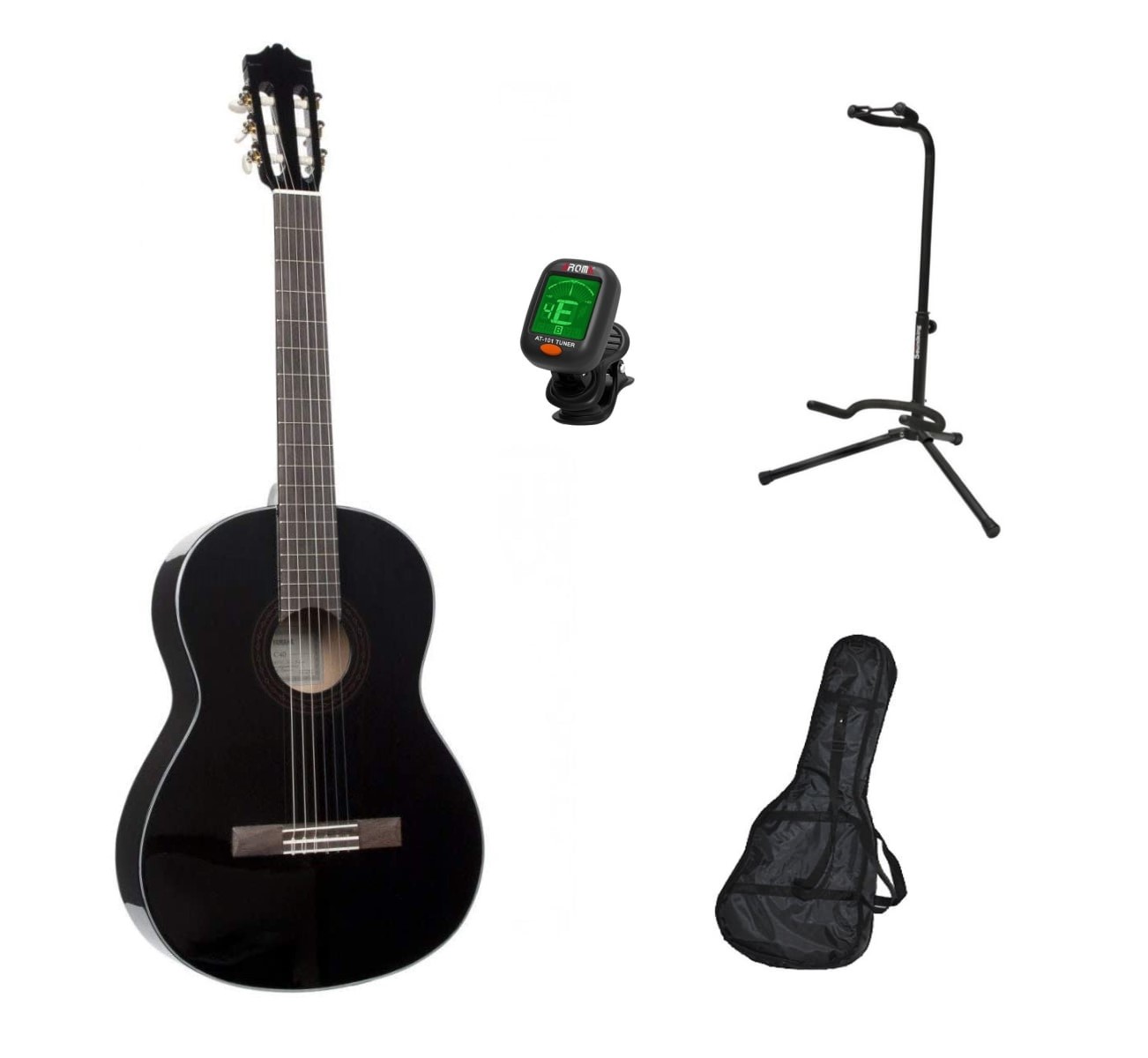 Paquete de Guitarra Acustica Yamaha C40 Negra con Funda, Atril, Afinador