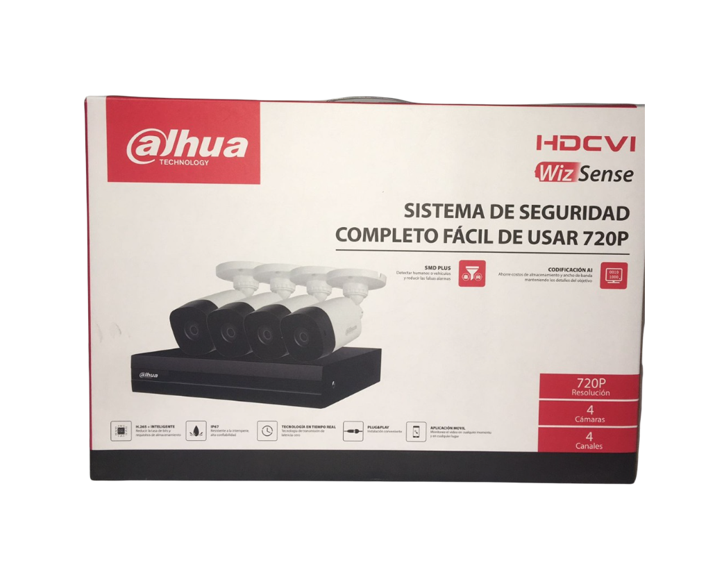 Kit De Vigilancia Dahua Wiz Sense 4 Camaras 720P Y 4canales 1080p