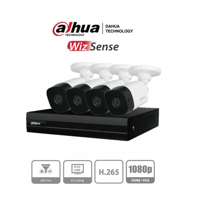 Kit De Vigilancia Dahua Wiz Sense 4 Camaras 720P Y 4canales 1080p