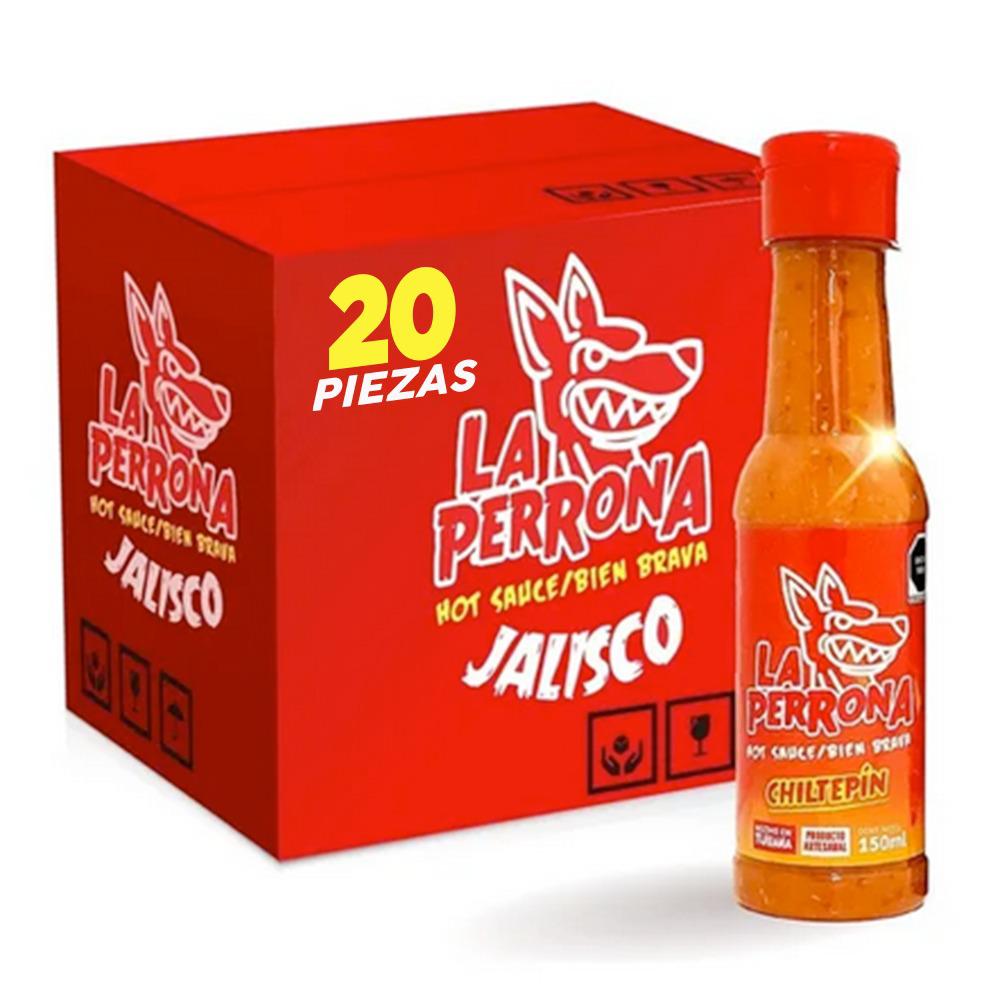 Caja Salsa La Perrona Chiltepín 150ml 20 piezas