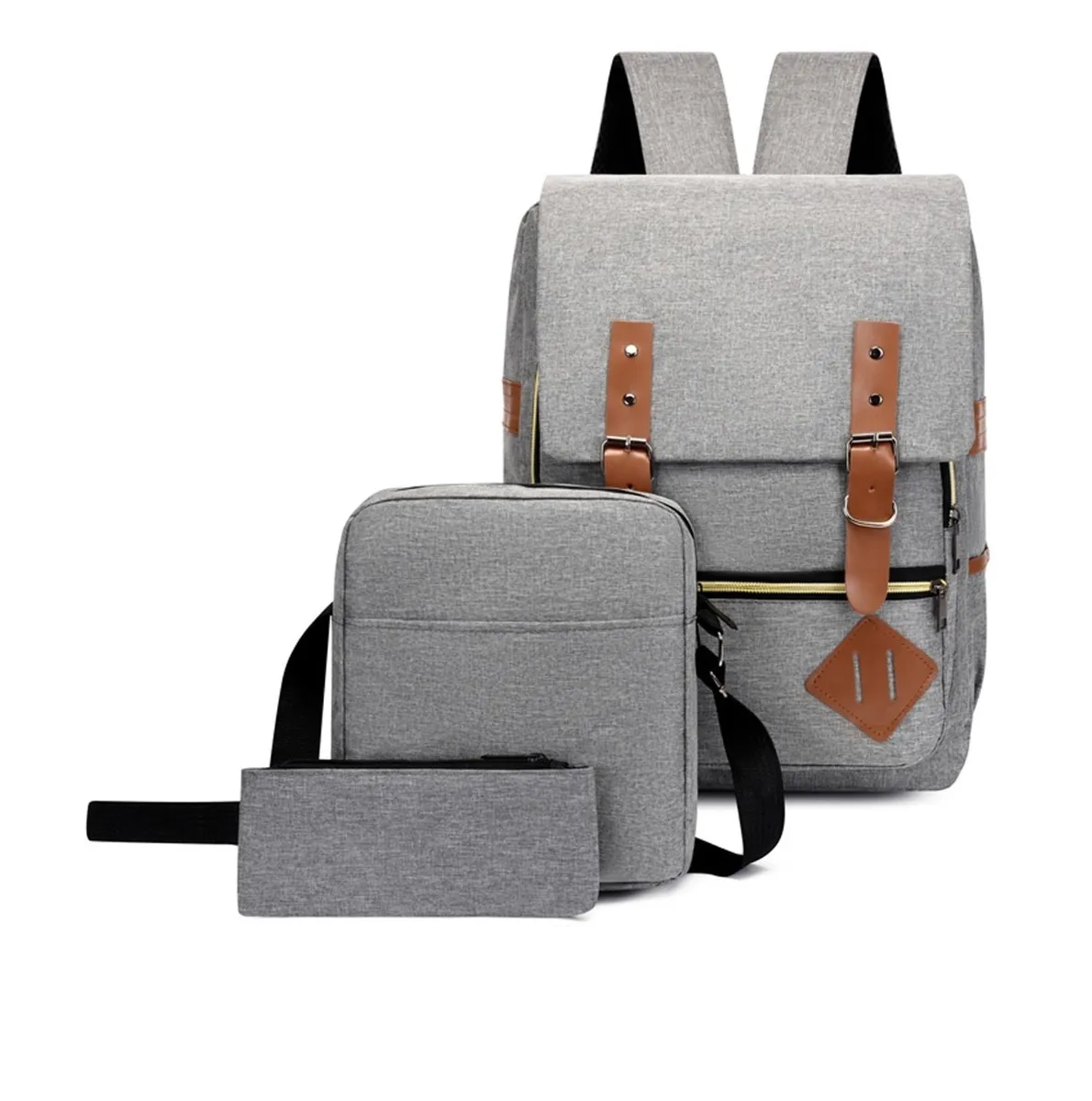 Mochilas Backpack Impermeable Puerto Usb Set 3pzs Gris
