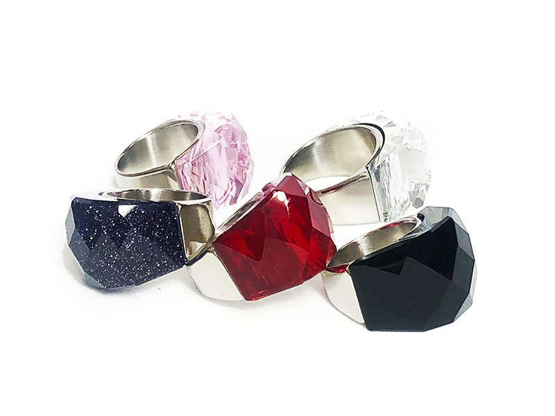 Anillo Cristal Facetado, acero inoxidable. Envío gratis