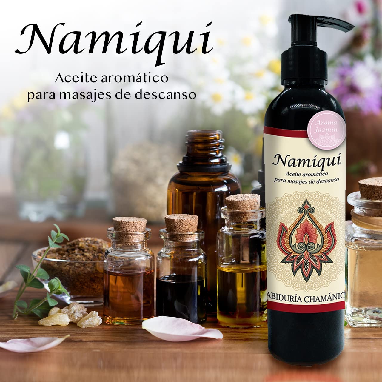 Aceite para masajes Premium Jazmin Namiqui, roce, friccion, percusion, relfexologia, tejido profundo, masajes, relax, relajacion, calma, paz, aroma, olores, aromaterapia, hidratacion, humectacion, aceite esencial, bienestar, pindas, hierbas, herbal, fragancia, spa, hoteles, boutiques, sales, natural, baño, tina, camilla