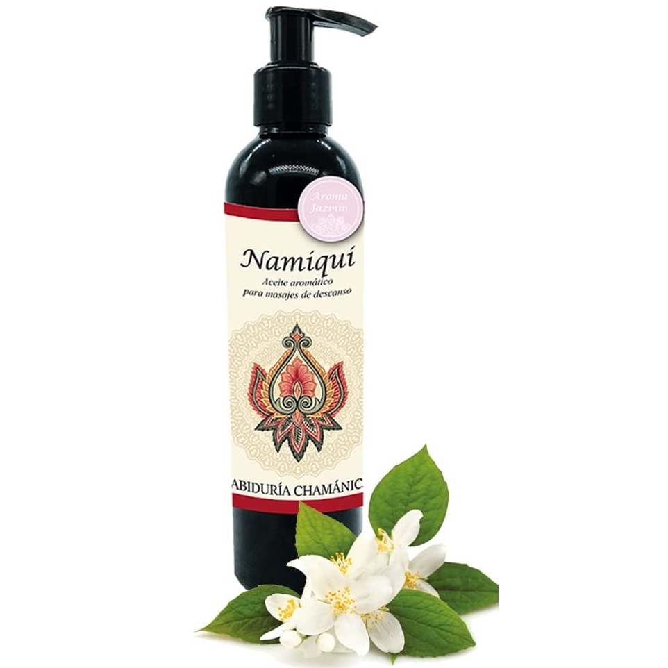 Aceite para masajes Premium Jazmin Namiqui, roce, friccion, percusion, relfexologia, tejido profundo, masajes, relax, relajacion, calma, paz, aroma, olores, aromaterapia, hidratacion, humectacion, aceite esencial, bienestar, pindas, hierbas, herbal, fragancia, spa, hoteles, boutiques, sales, natural, baño, tina, camilla
