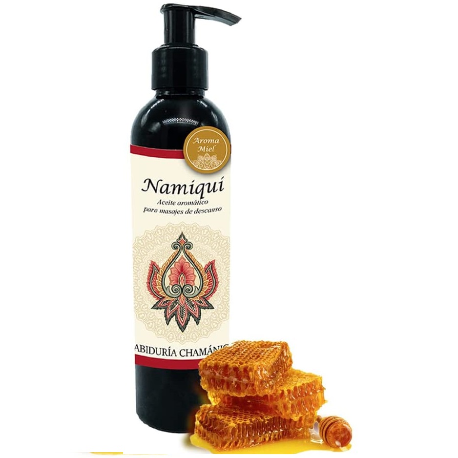 Aceite para masajes Premium Miel Namiqui, roce, fricción, percusión, reflexología, tejido profundo, masajes, relax, relajacion, calma, paz, aroma, olores, aromaterapia, hidratacion, humectacion, aceite esencial, bienestar, pindas, hierbas, herbal, fragancia, spa, hoteles, boutiques, sales, natural, baño, tina, camilla