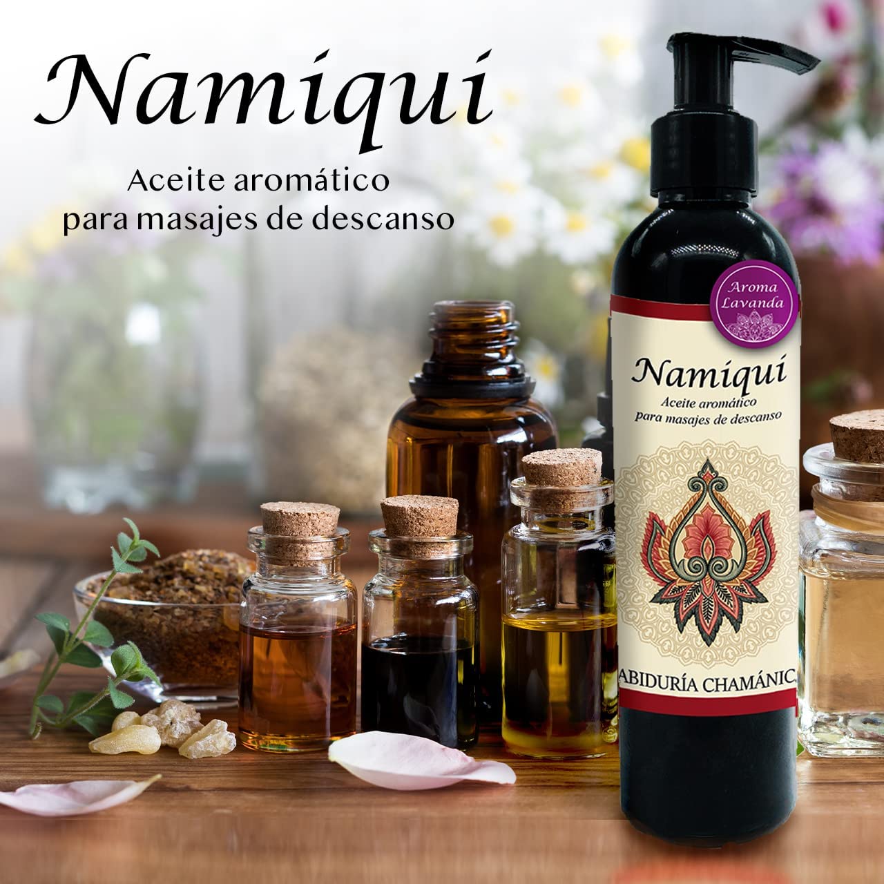 Aceite para masajes Premium Lavanda Namiqui, roce, fricción, percusión, reflexología, tejido profundo, masajes, relax, relajacion, calma, paz, aroma, olores, aromaterapia, hidratacion, humectacion, aceite esencial, bienestar, pindas, hierbas, herbal, fragancia, spa, hoteles, boutiques, sales, natural, baño, tina, camilla