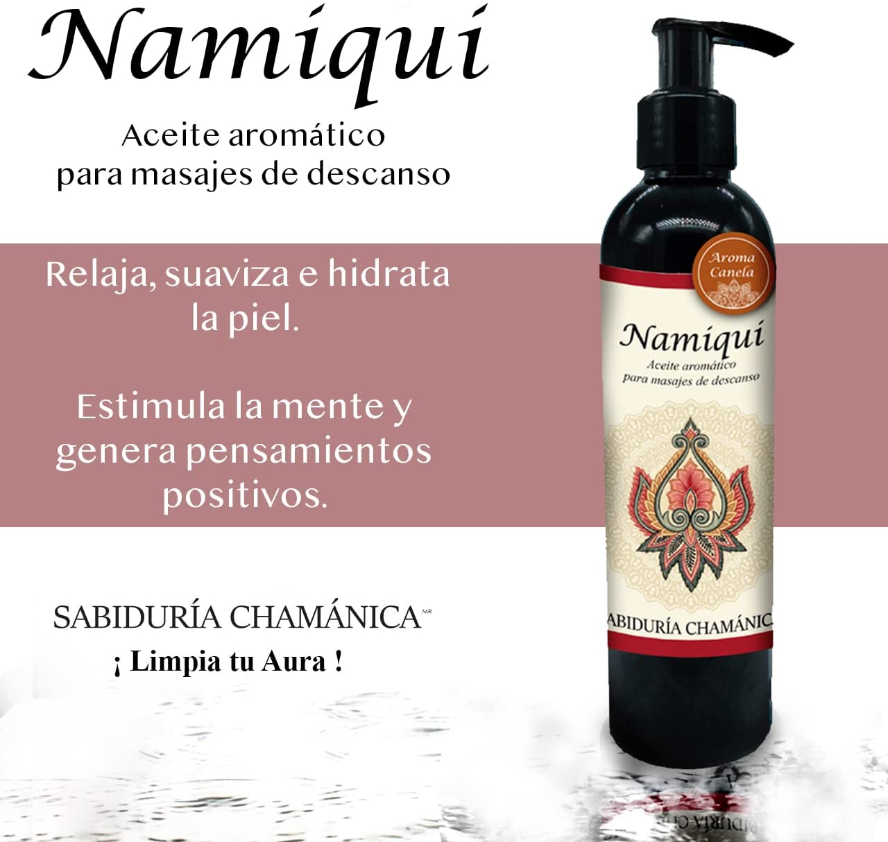 Aceite para masajes Premium Canela Namiqui, roce, fricción, percusión, reflexología, tejido profundo, masajes, relax, relajacion, calma, paz, aroma, olores, aromaterapia, hidratacion, humectacion, aceite esencial, bienestar, pindas, hierbas, herbal, fragancia, spa, hoteles, boutiques, sales, natural, baño, tina, camilla