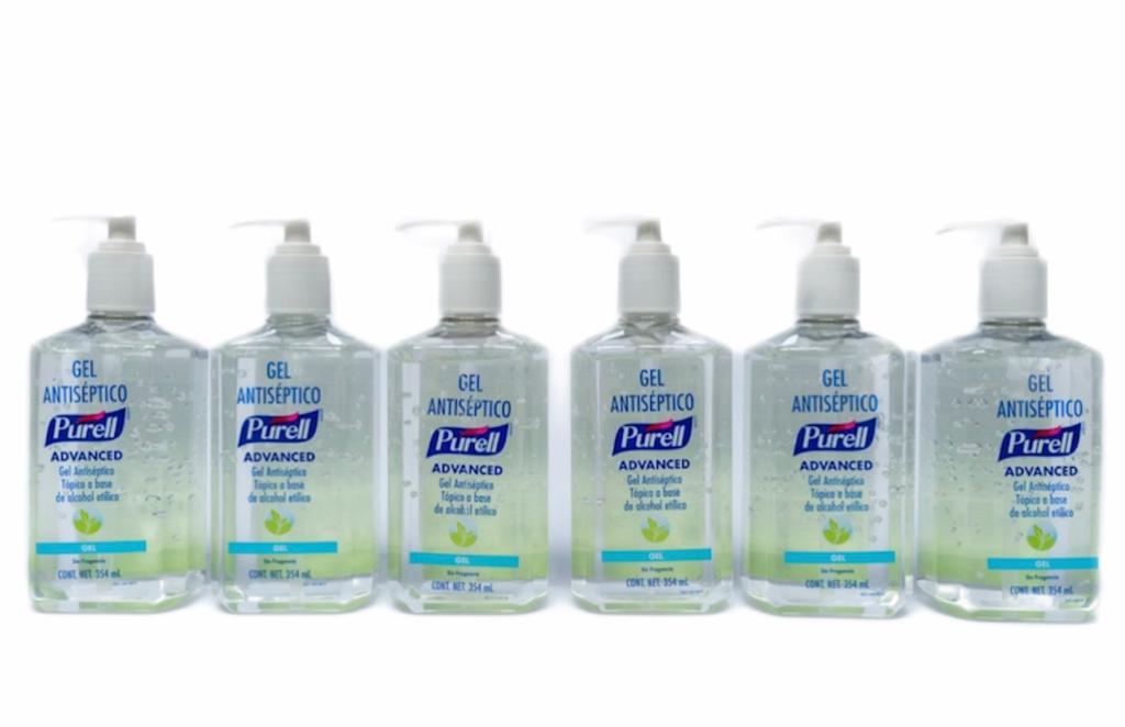 Gel Antibacterial Purell.  Paquete con 6 piezas de 354 ml c/u .