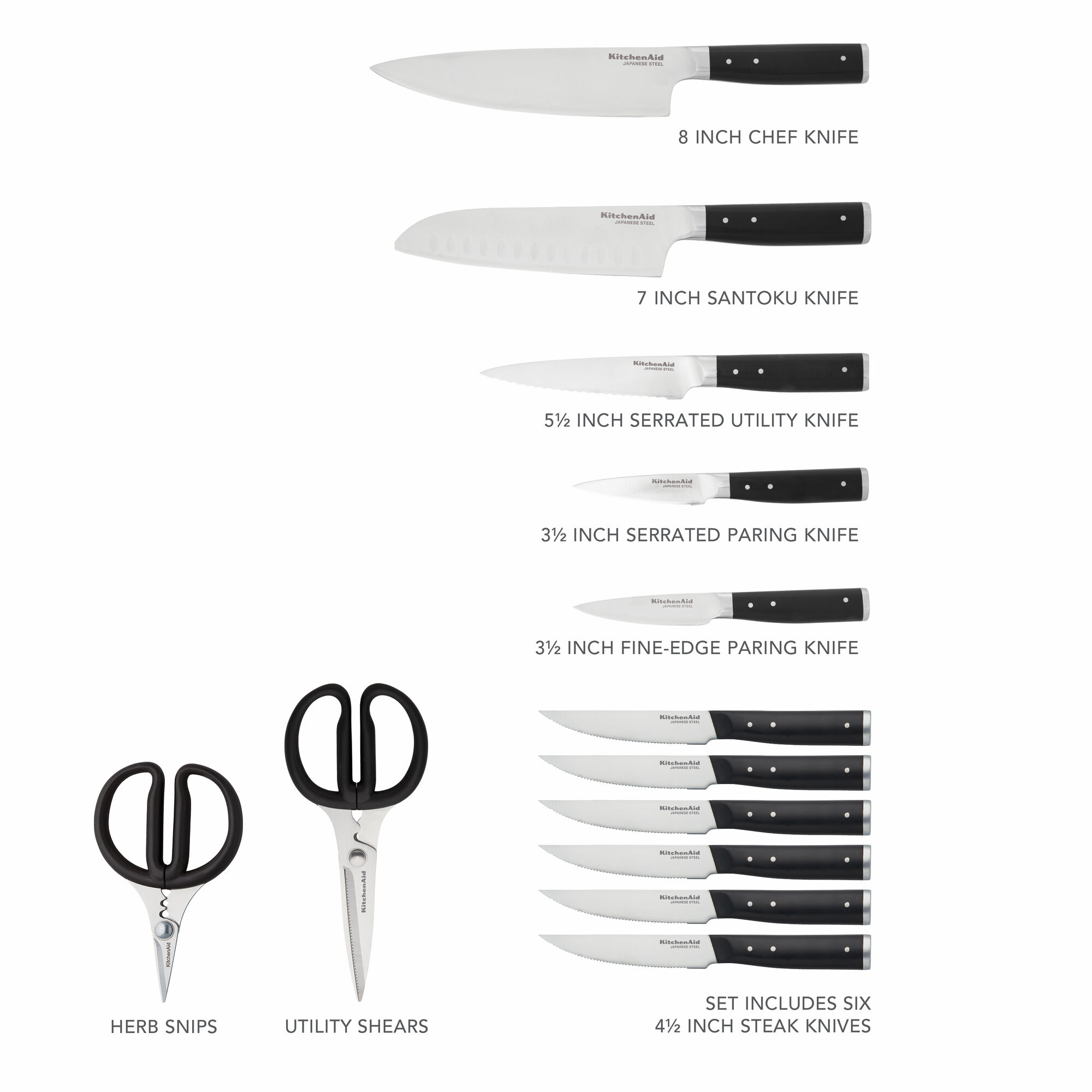 Bloque de Cuchillos KitchenAid Gourmet de 14 Piezas Hechos de Acero Forjado con Mango de Triple Rema