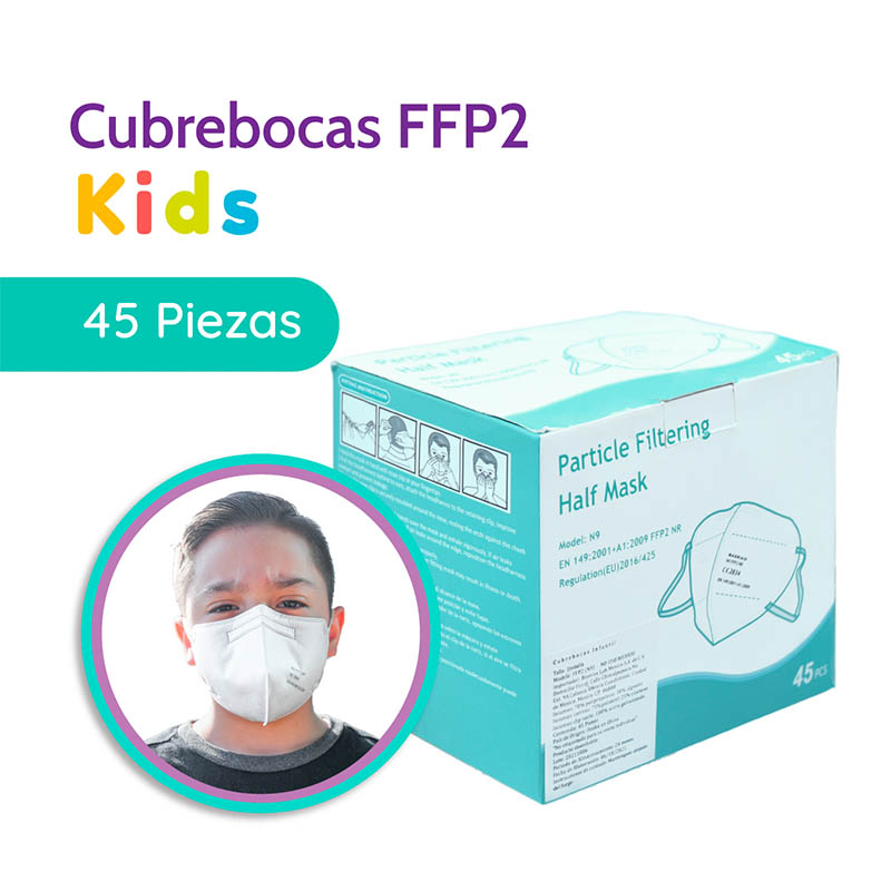Cubrebocas Sudkeny Pharma Kids FFP2 Caja 45 Piezas Desechable Blanco Infantil
