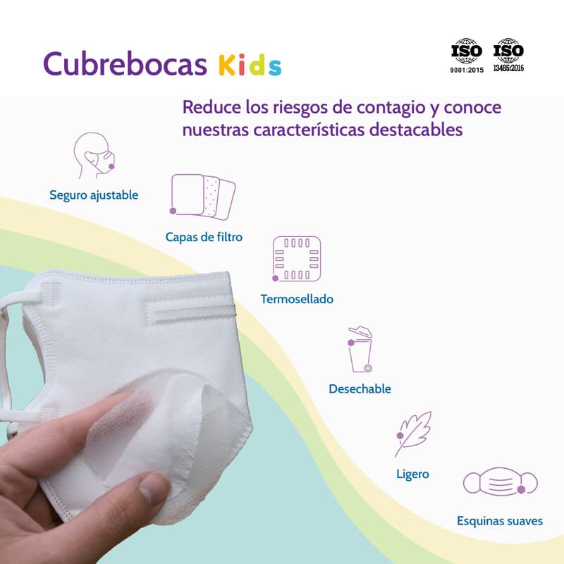 Cubrebocas Sudkeny Pharma Kids FFP2 Caja 45 Piezas Desechable Blanco Infantil
