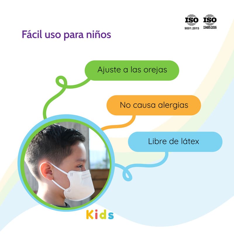 Cubrebocas Sudkeny Pharma Kids FFP2 Caja 45 Piezas Desechable Blanco Infantil