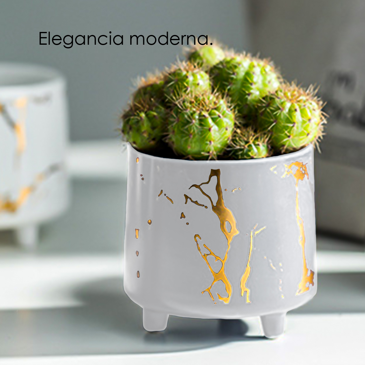 Macetero diseño craquelado maceta redondainterior/exterior (Blanco)