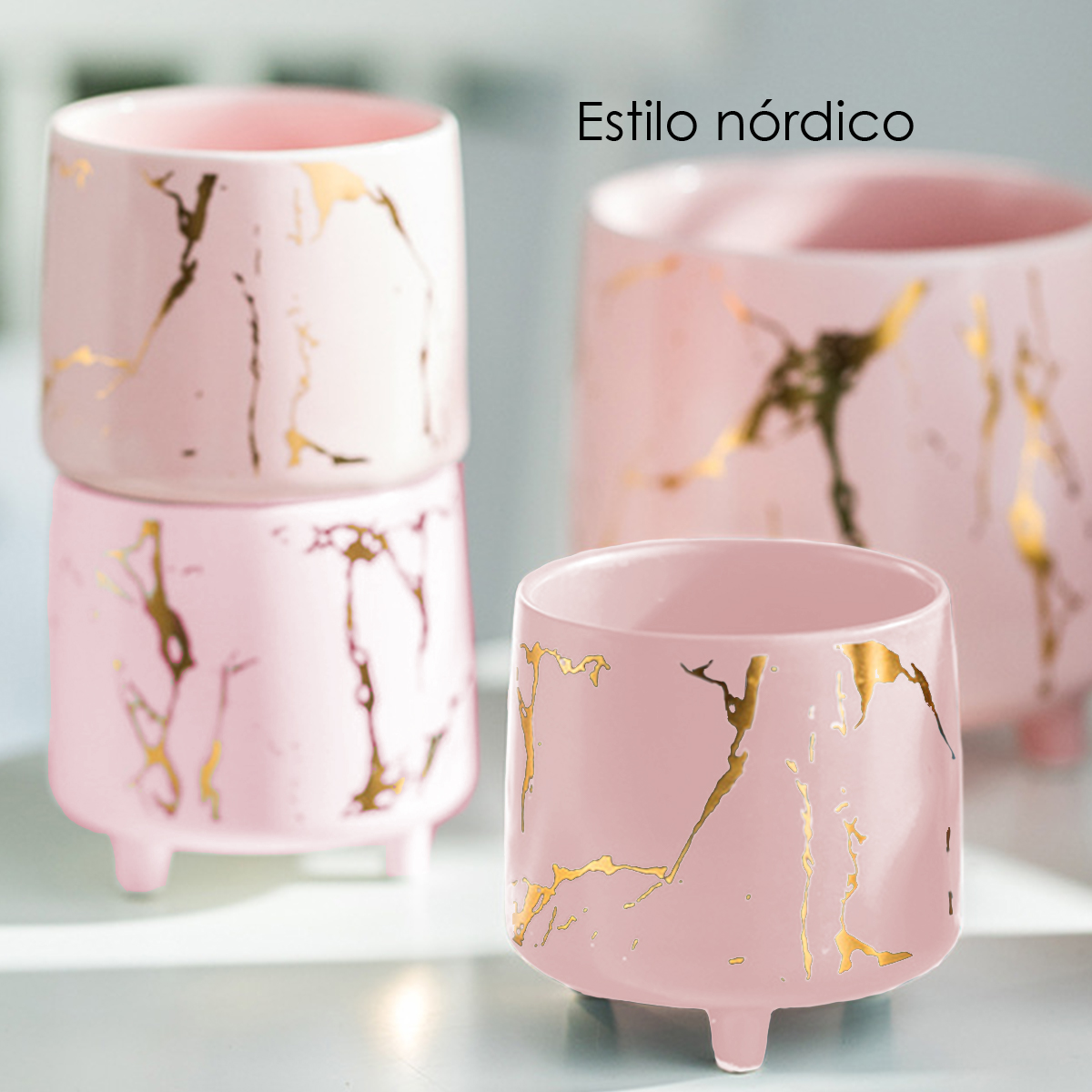 Macetero diseño craquelado maceta redonda interior/exterior (Rosa)