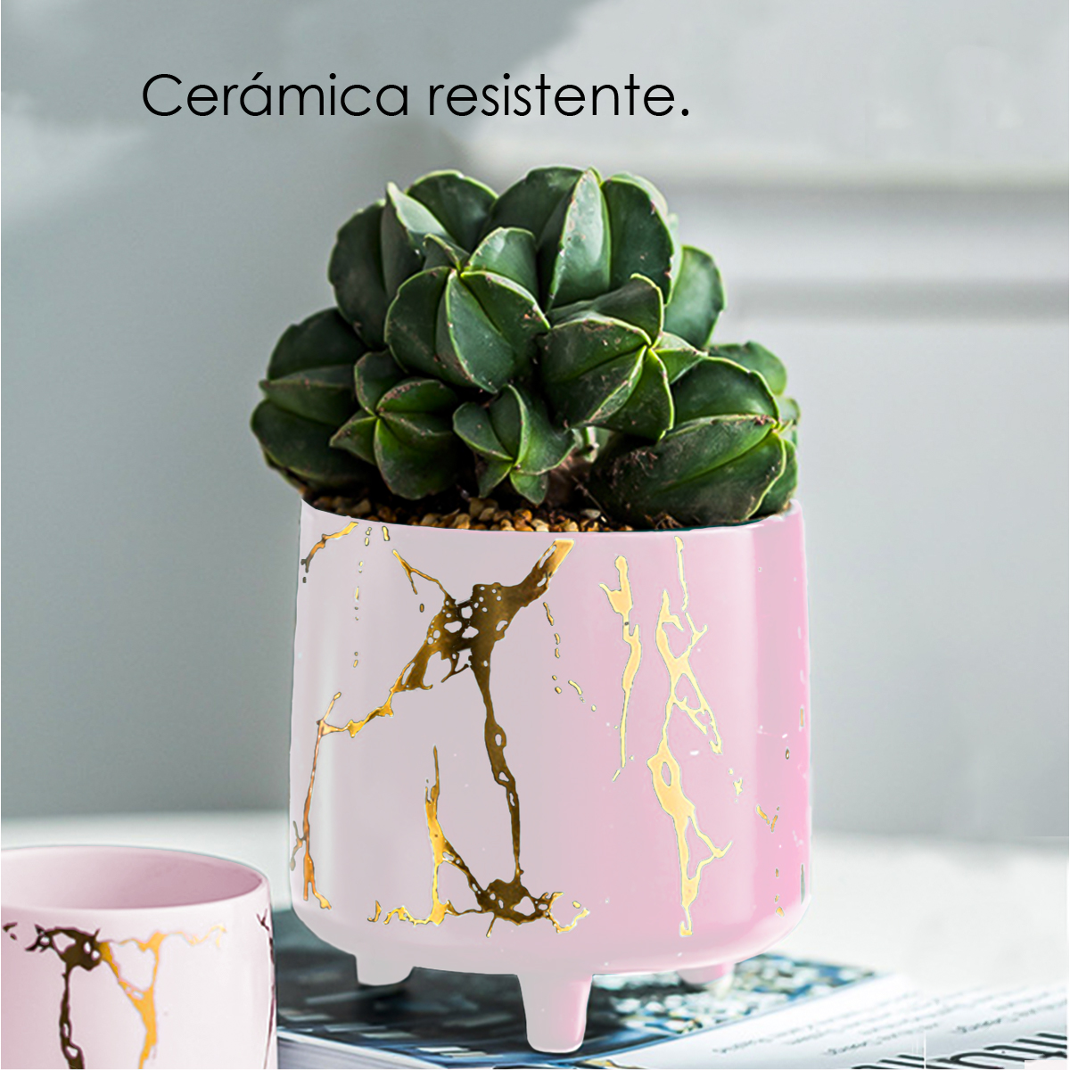 Macetero diseño craquelado maceta redonda interior/exterior (Rosa)
