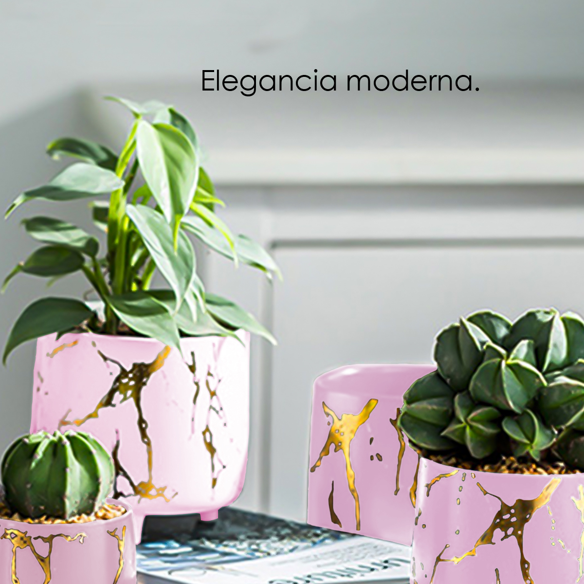 Macetero diseño craquelado maceta redonda interior/exterior (Rosa)