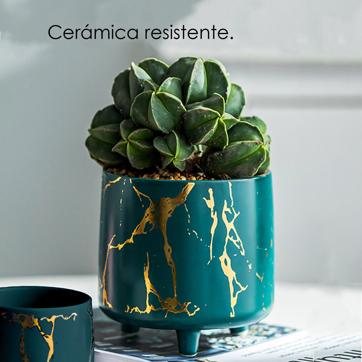 Macetero diseño craquelado maceta redonda interior/exterior (Verde)