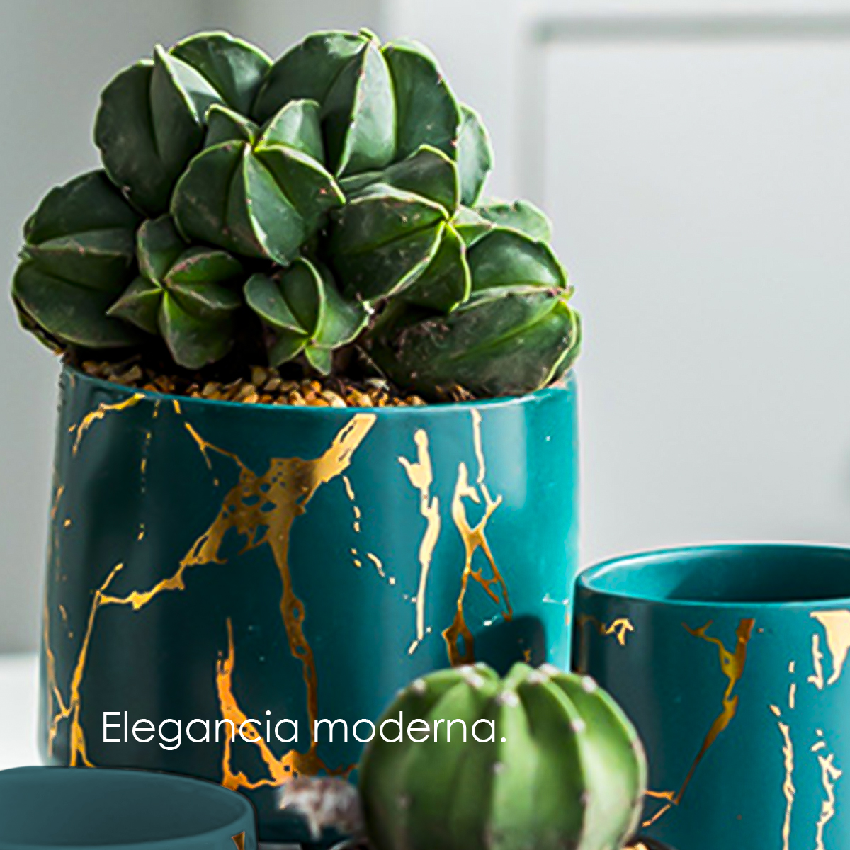 Macetero diseño craquelado maceta redonda interior/exterior (Verde)