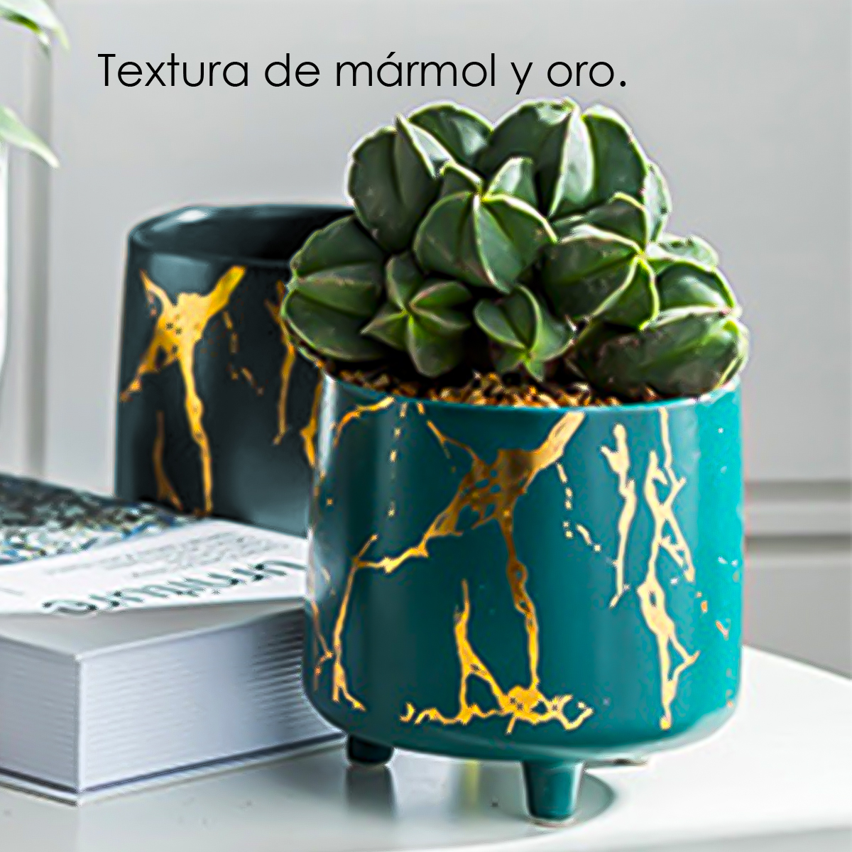 Macetero diseño craquelado maceta redonda interior/exterior (Verde)