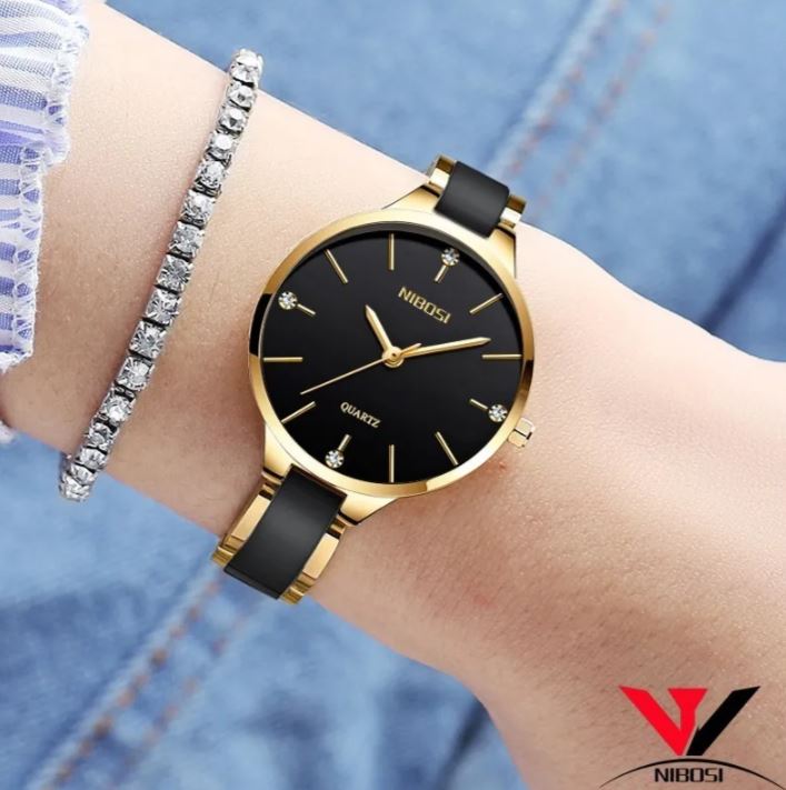 Reloj Nibosi Mujer Diamante Impermeable Cerámica 2330